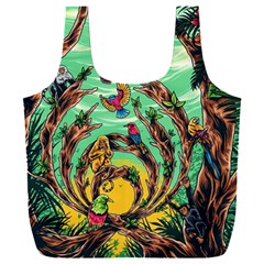 Monkey Tiger Bird Parrot Forest Jungle Style Full Print Recycle Bag (xxl) by Grandong