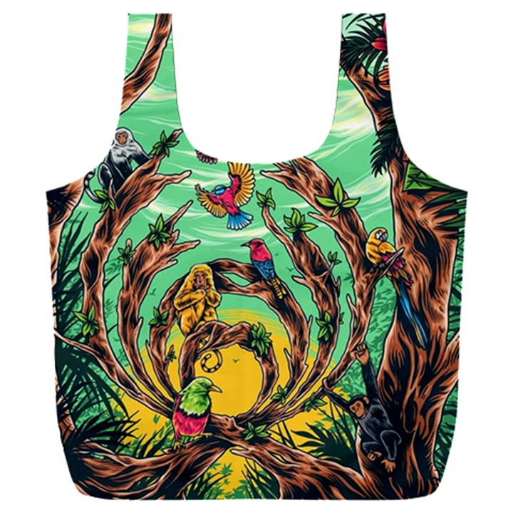 Monkey Tiger Bird Parrot Forest Jungle Style Full Print Recycle Bag (XXL)