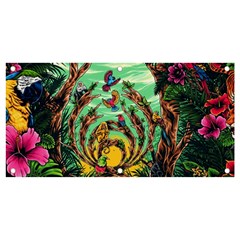 Monkey Tiger Bird Parrot Forest Jungle Style Banner And Sign 4  X 2 