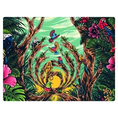 Monkey Tiger Bird Parrot Forest Jungle Style Premium Plush Fleece Blanket (extra Small) by Grandong