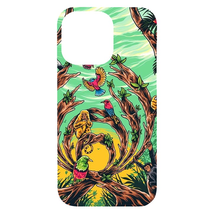 Monkey Tiger Bird Parrot Forest Jungle Style iPhone 14 Pro Max Black UV Print Case