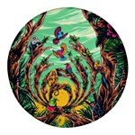 Monkey Tiger Bird Parrot Forest Jungle Style Round Glass Fridge Magnet (4 pack) Front