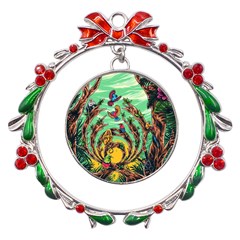 Monkey Tiger Bird Parrot Forest Jungle Style Metal X mas Wreath Ribbon Ornament