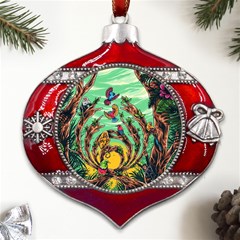 Monkey Tiger Bird Parrot Forest Jungle Style Metal Snowflake And Bell Red Ornament by Grandong