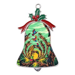 Monkey Tiger Bird Parrot Forest Jungle Style Metal Holly Leaf Bell Ornament