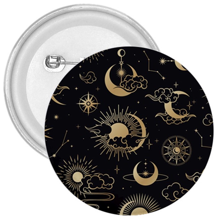 Asian Seamless Pattern With Clouds Moon Sun Stars Vector Collection Oriental Chinese Japanese Korean 3  Buttons