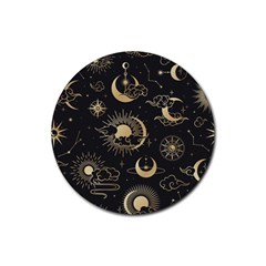 Asian Seamless Pattern With Clouds Moon Sun Stars Vector Collection Oriental Chinese Japanese Korean Rubber Round Coaster (4 Pack)