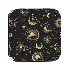 Asian Seamless Pattern With Clouds Moon Sun Stars Vector Collection Oriental Chinese Japanese Korean Square Metal Box (black)