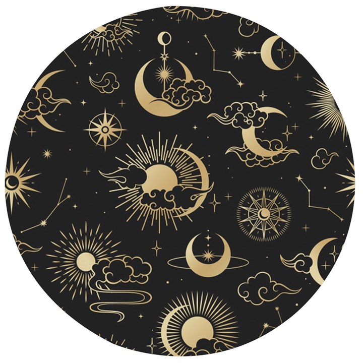 Asian Seamless Pattern With Clouds Moon Sun Stars Vector Collection Oriental Chinese Japanese Korean Wooden Bottle Opener (Round)