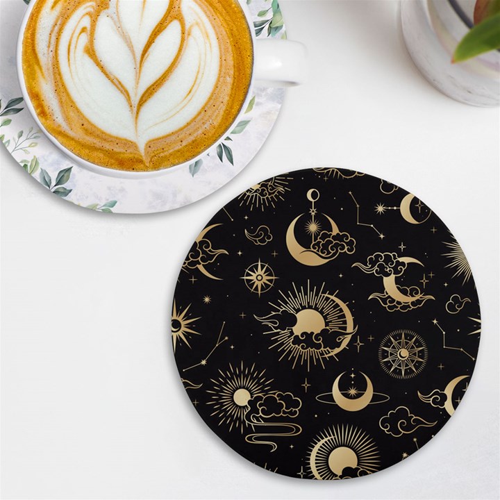 Asian Seamless Pattern With Clouds Moon Sun Stars Vector Collection Oriental Chinese Japanese Korean UV Print Round Tile Coaster