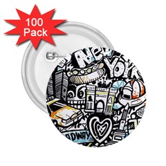 New York City Nyc Broadway Doodle Art 2 25  Buttons (100 Pack) 