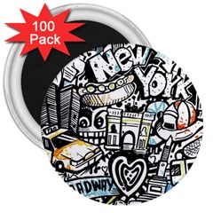 New York City Nyc Broadway Doodle Art 3  Magnets (100 Pack)