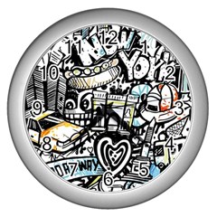 New York City Nyc Broadway Doodle Art Wall Clock (silver) by Grandong