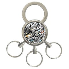 New York City Nyc Broadway Doodle Art 3-ring Key Chain