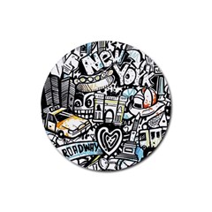 New York City Nyc Broadway Doodle Art Rubber Coaster (round)