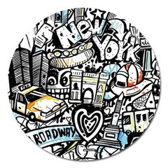 New York City Nyc Broadway Doodle Art Magnet 5  (round)