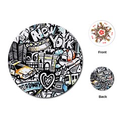 New York City Nyc Broadway Doodle Art Playing Cards Single Design (round)