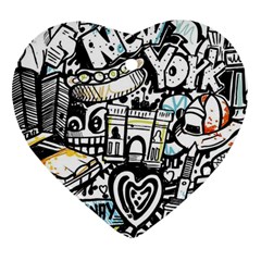 New York City Nyc Broadway Doodle Art Heart Ornament (two Sides)