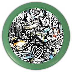 New York City Nyc Broadway Doodle Art Color Wall Clock by Grandong