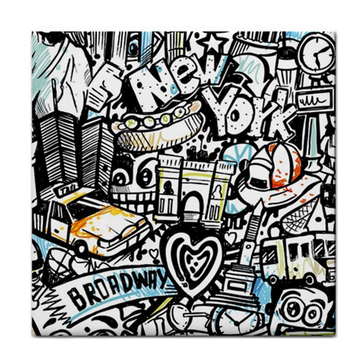 New York City Nyc Broadway Doodle Art Face Towel