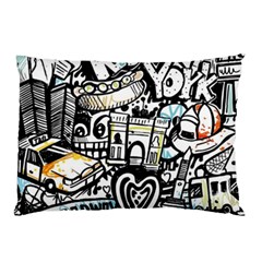 New York City Nyc Broadway Doodle Art Pillow Case by Grandong