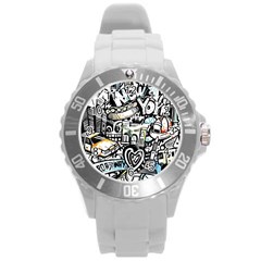 New York City Nyc Broadway Doodle Art Round Plastic Sport Watch (l)