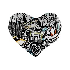 New York City Nyc Broadway Doodle Art Standard 16  Premium Heart Shape Cushions