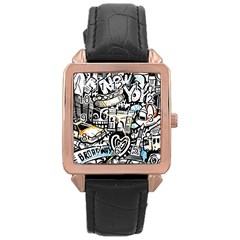 New York City Nyc Broadway Doodle Art Rose Gold Leather Watch 