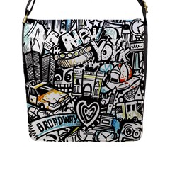 New York City Nyc Broadway Doodle Art Flap Closure Messenger Bag (l)