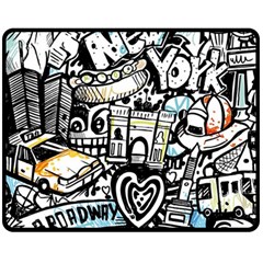 New York City Nyc Broadway Doodle Art Two Sides Fleece Blanket (medium)