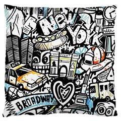 New York City Nyc Broadway Doodle Art Large Premium Plush Fleece Cushion Case (one Side) by Grandong