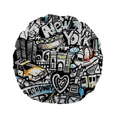 New York City Nyc Broadway Doodle Art Standard 15  Premium Flano Round Cushions