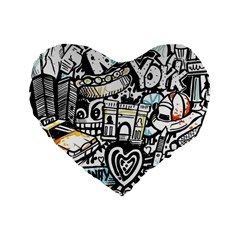 New York City Nyc Broadway Doodle Art Standard 16  Premium Flano Heart Shape Cushions by Grandong