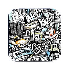 New York City Nyc Broadway Doodle Art Square Metal Box (black) by Grandong