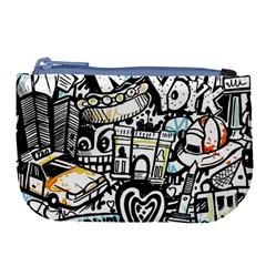 New York City Nyc Broadway Doodle Art Large Coin Purse by Grandong