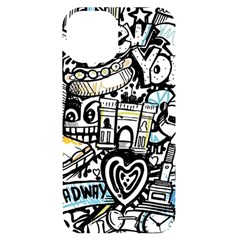 New York City Nyc Broadway Doodle Art Iphone 14 Black Uv Print Case by Grandong