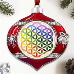 Mandala Rainbow Colorful Metal Snowflake And Bell Red Ornament