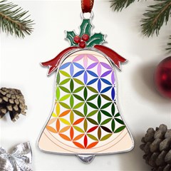 Mandala Rainbow Colorful Metal Holly Leaf Bell Ornament