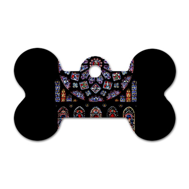 Chartres Cathedral Notre Dame De Paris Stained Glass Dog Tag Bone (Two Sides)