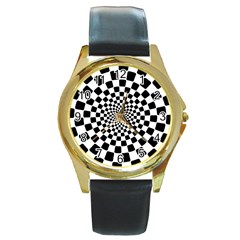 Geomtric Pattern Illusion Shapes Round Gold Metal Watch by Grandong