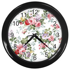 Floral Elements Peony Chinese Rose Wall Clock (black)