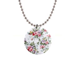 Floral Elements Peony Chinese Rose 1  Button Necklace