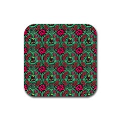 Retro 1880s Flowers Pattern 3 Rubber Coaster (square)