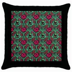 Retro 1880s Flowers Pattern 3 Throw Pillow Case (black) by violetheavensky