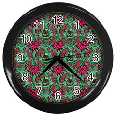 Retro 1880s Flowers Pattern 3 Wall Clock (black) by violetheavensky