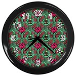 Retro 1880s Flowers Pattern 3 Wall Clock (Black) Front