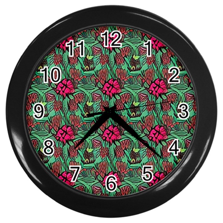 Retro 1880s Flowers Pattern 3 Wall Clock (Black)