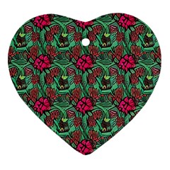 Retro 1880s Flowers Pattern 3 Heart Ornament (two Sides)