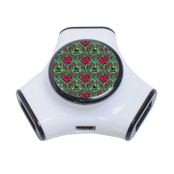 Retro 1880s Flowers Pattern 3 3-Port USB Hub