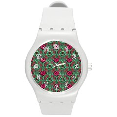 Retro 1880s Flowers Pattern 3 Round Plastic Sport Watch (m)